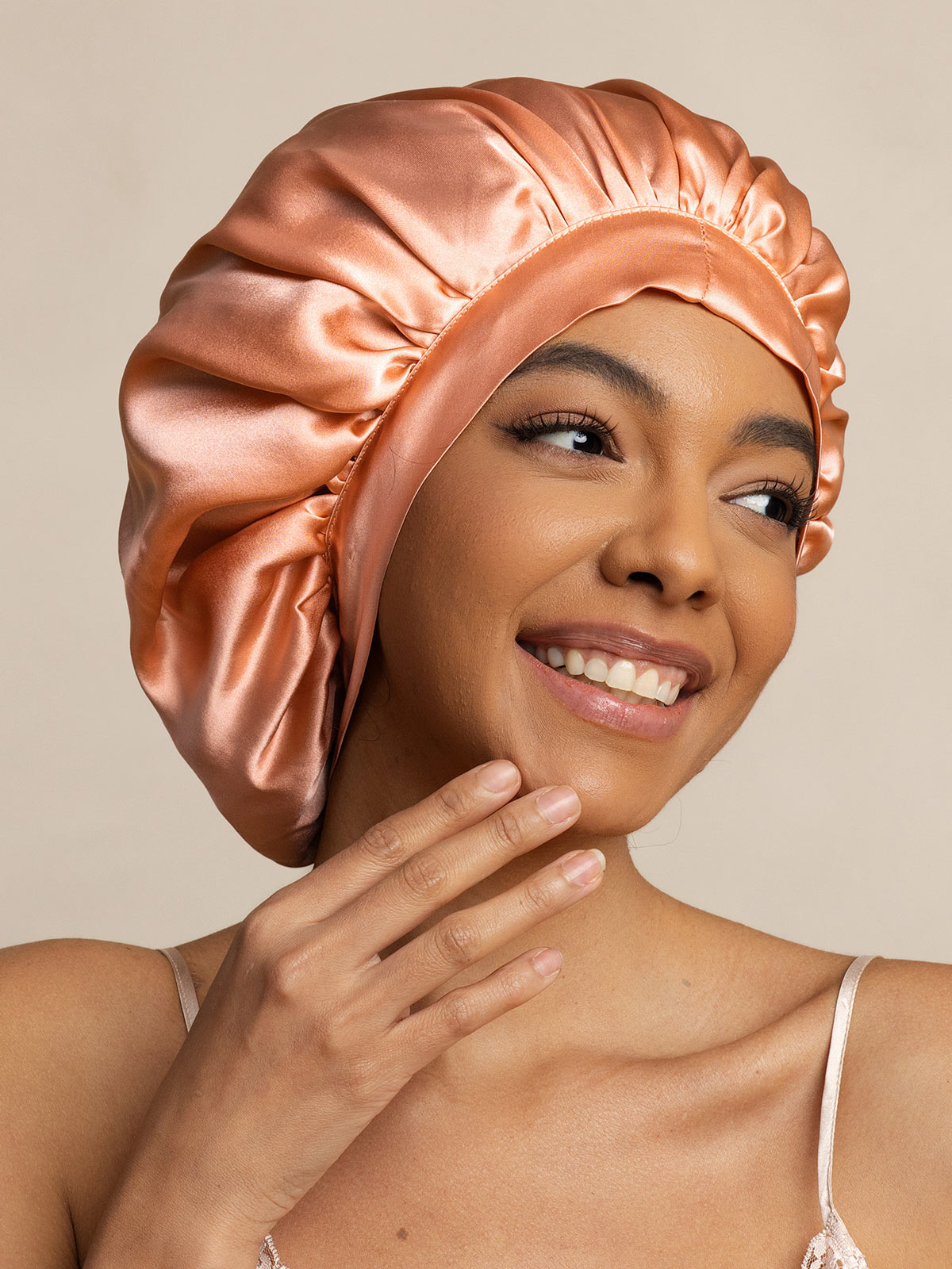 [Rose Corail] SilkSilky-FR Pure Soie Sleep Cap 003
