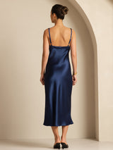 [Bleu Foncé] SilkSilky-FR Sleeveless V Neck Robes 002