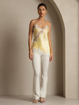 [Jaune Clair] SilkSilky-FR Spaghetti Strap V Neck Top À Fines Brides 007