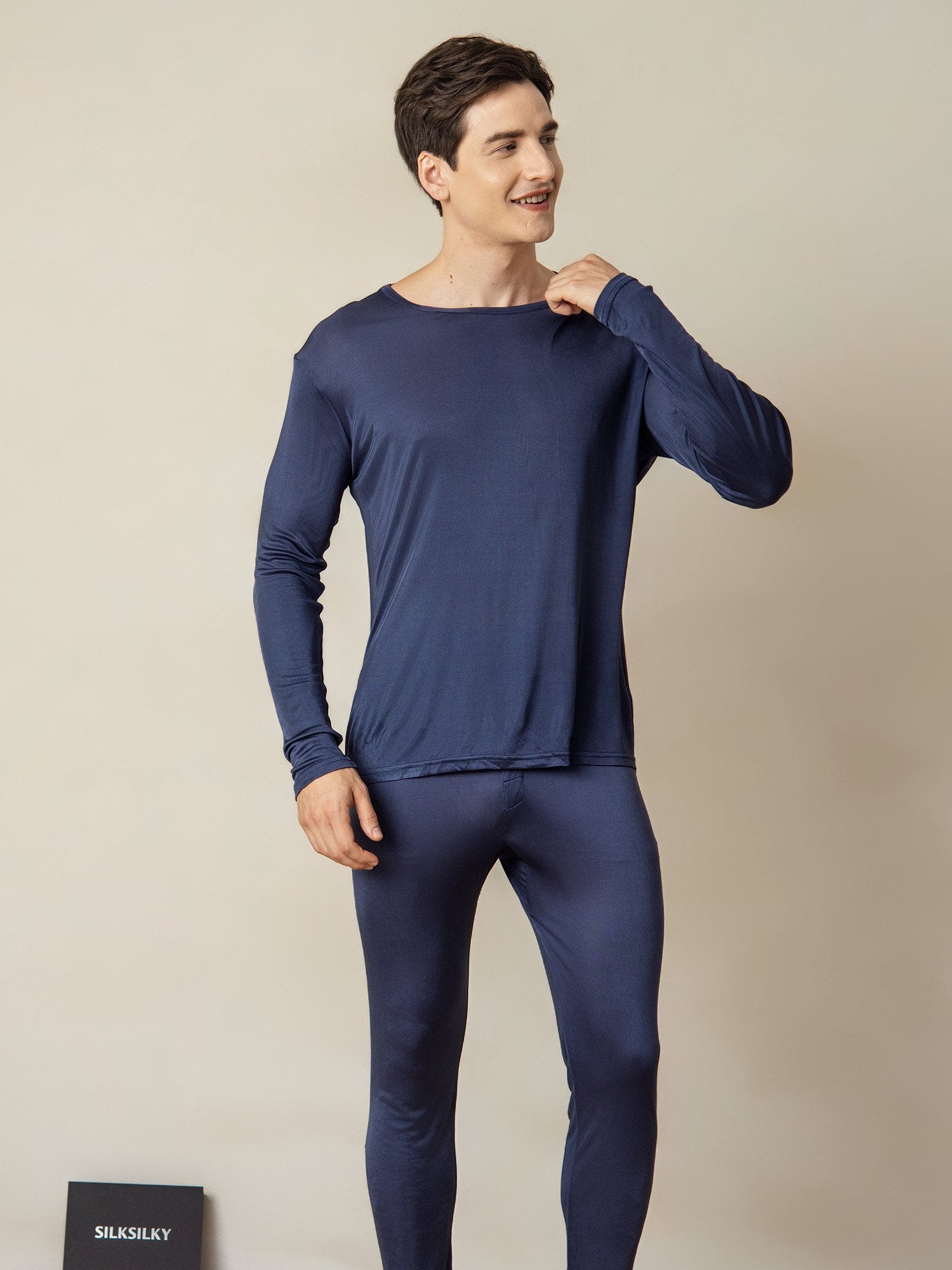 [BleuFoncé] SilkSilky-FR Soie Mens Pajamas 003