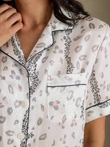 [Léopard Blanc] SilkSilky-FR Short Sleeve Notch Collar Femme Pyjamas 005
