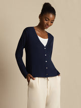 [Bleu Foncé] SilkSilky-FR Long Sleeve Cardigan Femme 003