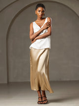 [Blanc] SilkSilky-FR Sleeveless V Neck Top À Fines Brides 006