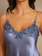 [Bleu Acier] SilkSilky-FR Sleeveless V Neck Chemises de nuit 004