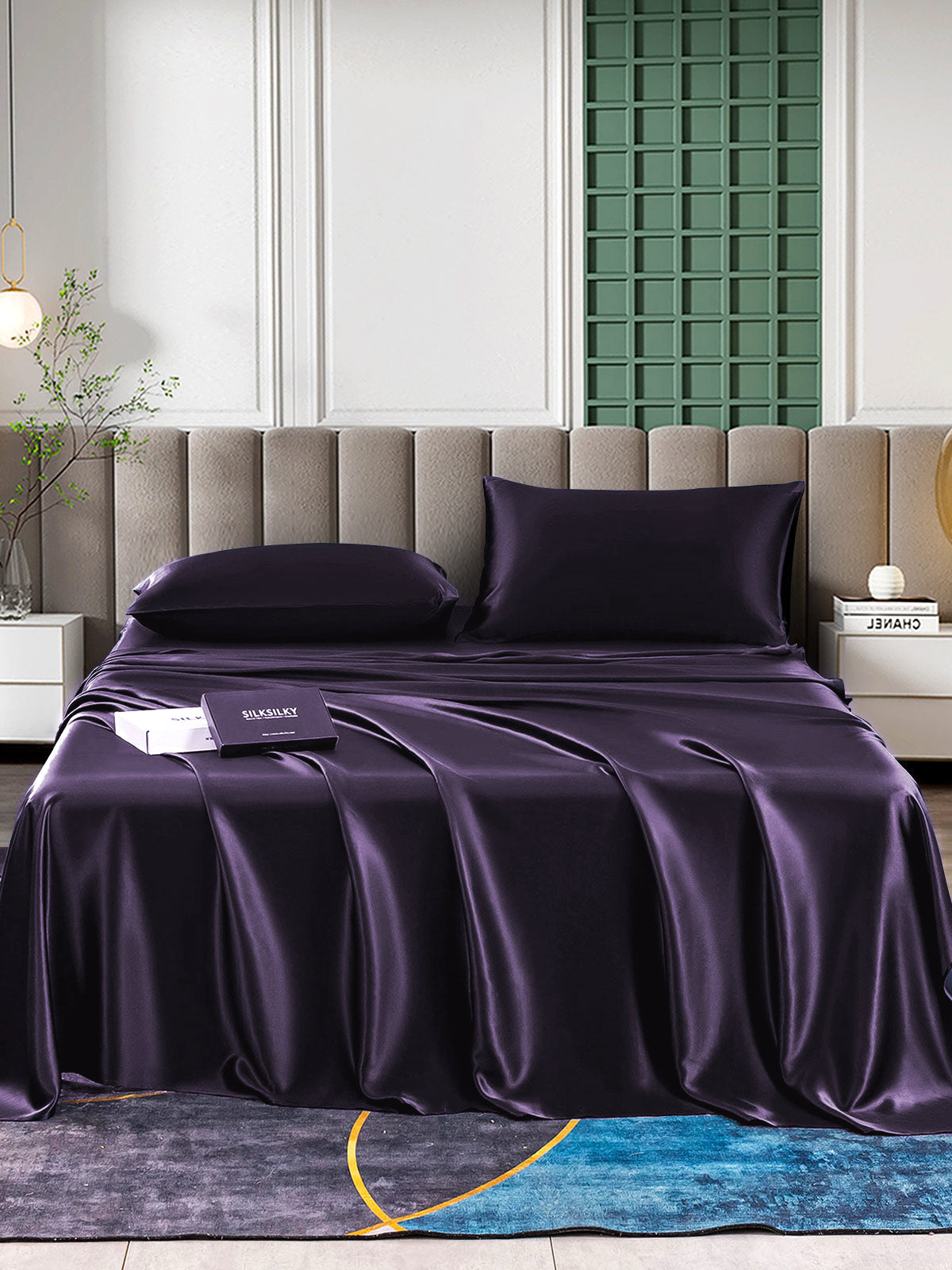 [Violet Foncé] SilkSilky-FR 22Momme Pure Soie Bedding Set 001,