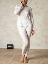 [Blanc] SilkSilky-FR Long Sleeve Round Neck Sous Vêtements Longs Femme 005