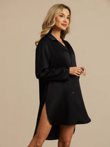 [Noir] SilkSilky-FR Long Sleeve Lapel Collar Chemise pour dormir 004