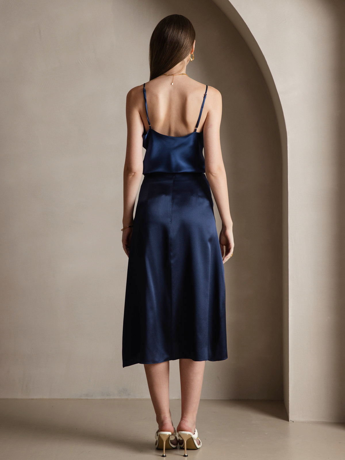 [Bleu Foncé] SilkSilky-FR Pure Soie Camisoles 002