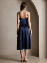 [Bleu Foncé] SilkSilky-FR Spaghetti Strap V Neck Top À Fines Brides 002