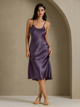 [Gris Pourpre] SilkSilky-FR Sleeveless V Neck Chemises de nuit 006