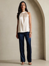 [Beige] SilkSilky-FR Sleeveless Halter Femme T-Shirt 007