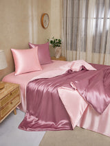 [MauvePâle+RoseClair] SilkSilky-FR Parure de Lit Soie 003