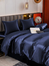 [Bleu Foncé] SilkSilky-FR Parure de Lit Soie 005