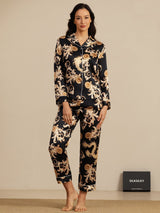 [Dragon Noir] SilkSilky-FR Long Sleeve Lapel Collar Femme Pyjamas 007