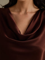 [Chocolat Noir] SilkSilky-FR Cap Sleeve Cowl Neck Femme T-Shirt 004