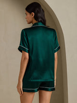 [Vert Foncé] SilkSilky-FR Short Sleeve Lapel Collar Femme Pyjamas 002