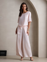 [Rose] SilkSilky-FR Half Sleeve Round Neck Femme Pyjamas 004