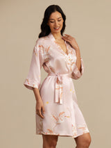 [Rose] SilkSilky-FR 3/4 Sleeve Femme Peignoir 007