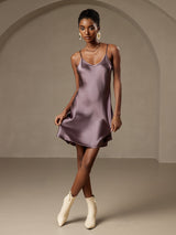 [Gris Pourpre] SilkSilky-FR Sleeveless V Neck Robes 003