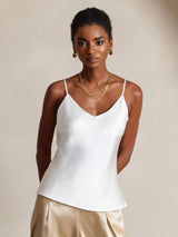 [Blanc] SilkSilky-FR Spaghetti Strap V Neck Top À Fines Brides 001