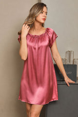 [Mauve Pâle] SilkSilky-FR Cap Sleeve Square Neck Chemises de nuit 001
