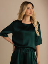[Vert Foncé] SilkSilky-FR Short Sleeve Round Neck Femme Pyjamas 005