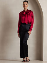 [Rouge Vineux] SilkSilky-FR 19Momme Manches longues À Nouer Blouse 006