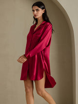 [Rouge Vineux] SilkSilky-FR Long Sleeve Lapel Collar Chemise pour dormir 003