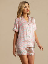 [Rose Cœur Geo] SilkSilky-FR Manches courtes Femme Pyjamas 004