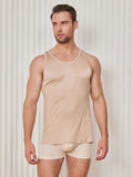 SilkSilky FR Soie Tricotée Sans manches Col Rond Homme T Shirt Beige 003