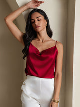 [Rouge Vineux] SilkSilky-FR Spaghetti Strap Cowl Neck Top À Fines Brides 007