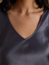 [Gris Foncé] SilkSilky-FR Sleeveless V Neck Top À Fines Brides 005