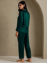 [Vert Foncé] SilkSilky-FR Long Sleeve Lapel Collar Femme Pyjamas 002