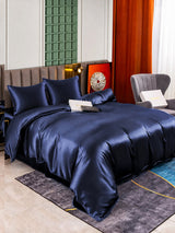 [Bleu Foncé] SilkSilky-FR Parure de Lit Soie 003