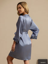 [Bleu Clair] SilkSilky-FR 3/4 Sleeve Femme Peignoir 002