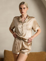 [Champagne] SilkSilky-FR Short Sleeve Lapel Collar Femme Pyjamas 004
