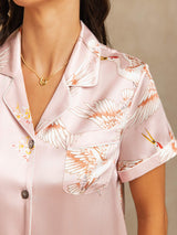 [Rose] SilkSilky-FR Short Sleeve Lapel Collar Femme Pyjamas 004