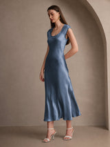 [Bleu Canard Véritable] SilkSilky-FR Cap Sleeve Robes 006