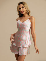 [Rose Cœur Geo] SilkSilky-FR Sleeveless V Neck Ensemble Camisole 004