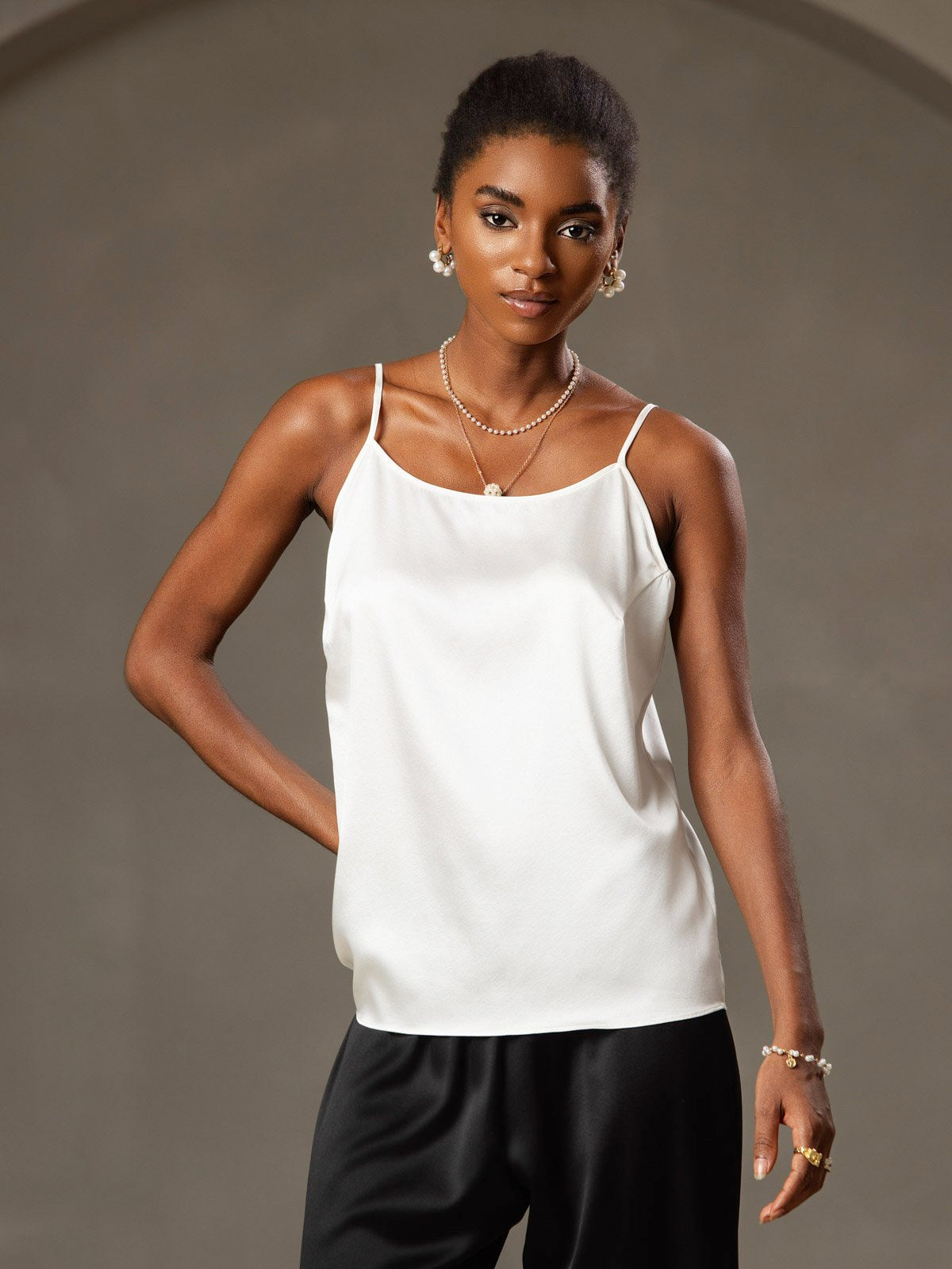 [Blanc] SilkSilky-FR Spaghetti Strap Top À Fines Brides 001