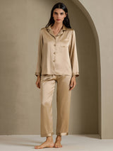 [Or Champagne] SilkSilky-FR Long Sleeve Lapel Collar Femme Pyjamas 003