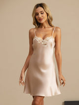 [Rose] SilkSilky-FR Sleeveless V Neck Chemises de nuit 003