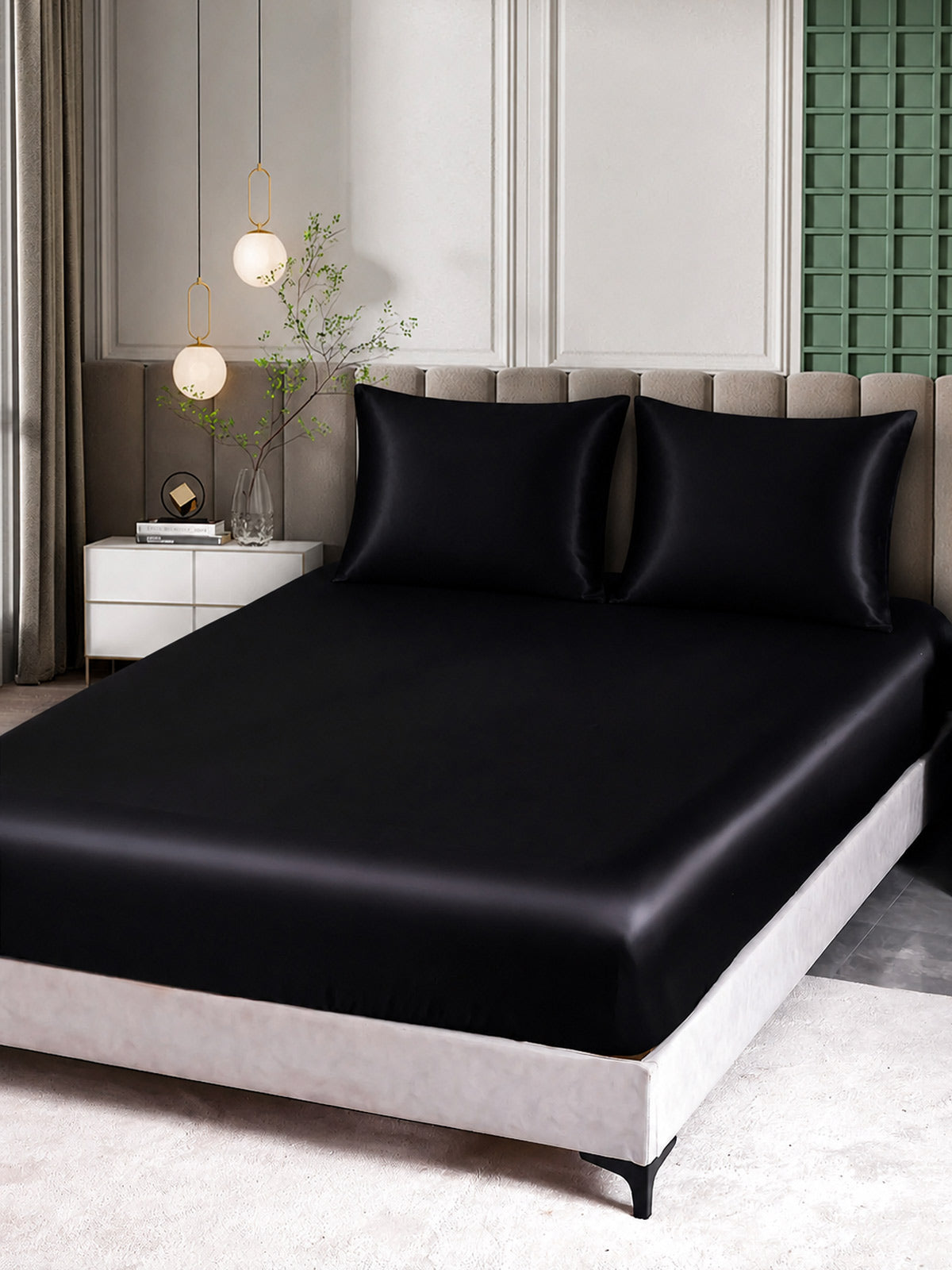 [Noir] SilkSilky-FR Parure de Lit Soie 001
