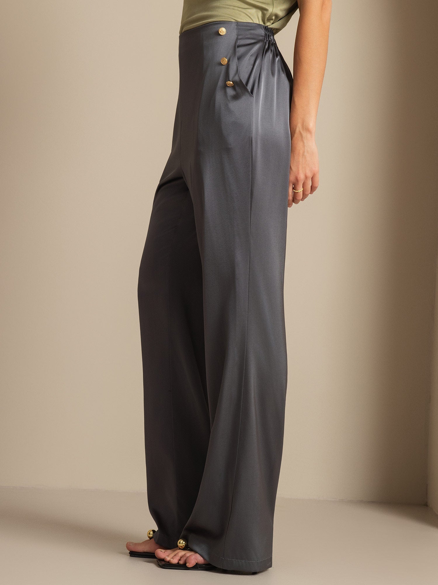 [Gris Foncé] SilkSilky-FR 19Momme Soie Womens Pants 006,