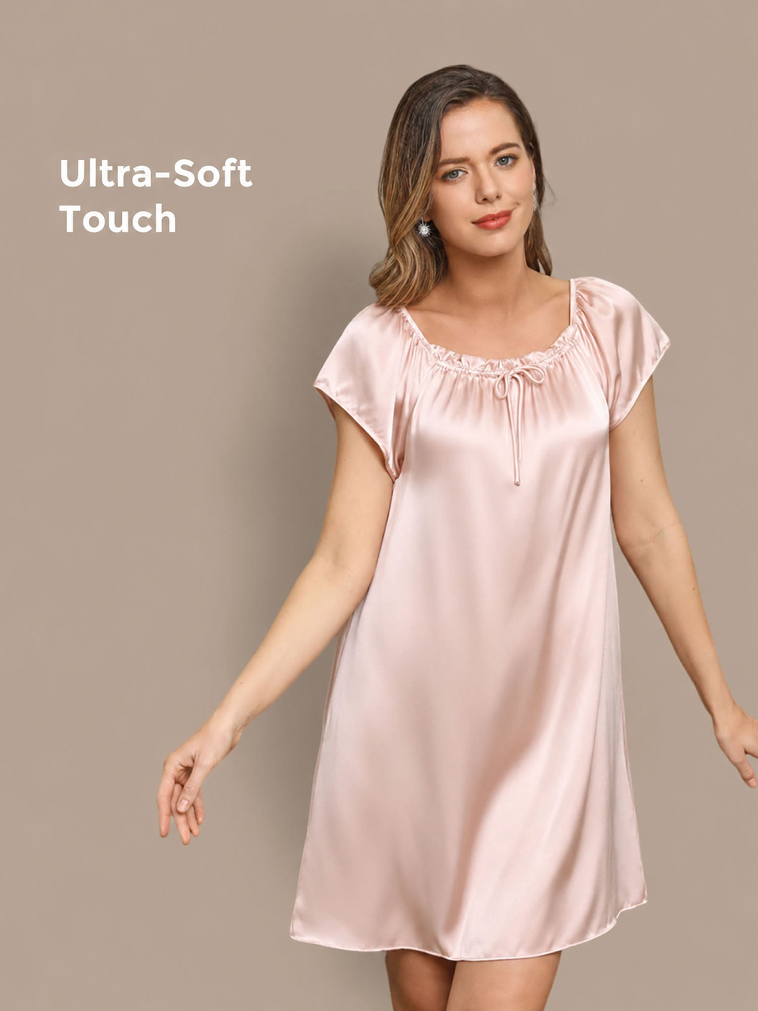 [Rose Clair] SilkSilky-FR Cap Sleeve Square Neck Chemises de nuit 001