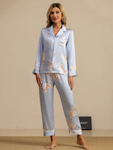 [Bleu Clair] SilkSilky-FR Long Sleeve Lapel Collar Femme Pyjamas 003