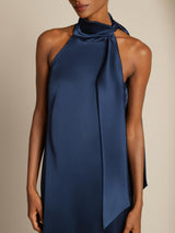 [Bleu Foncé] SilkSilky-FR Sleeveless Tie Neck Robes 005