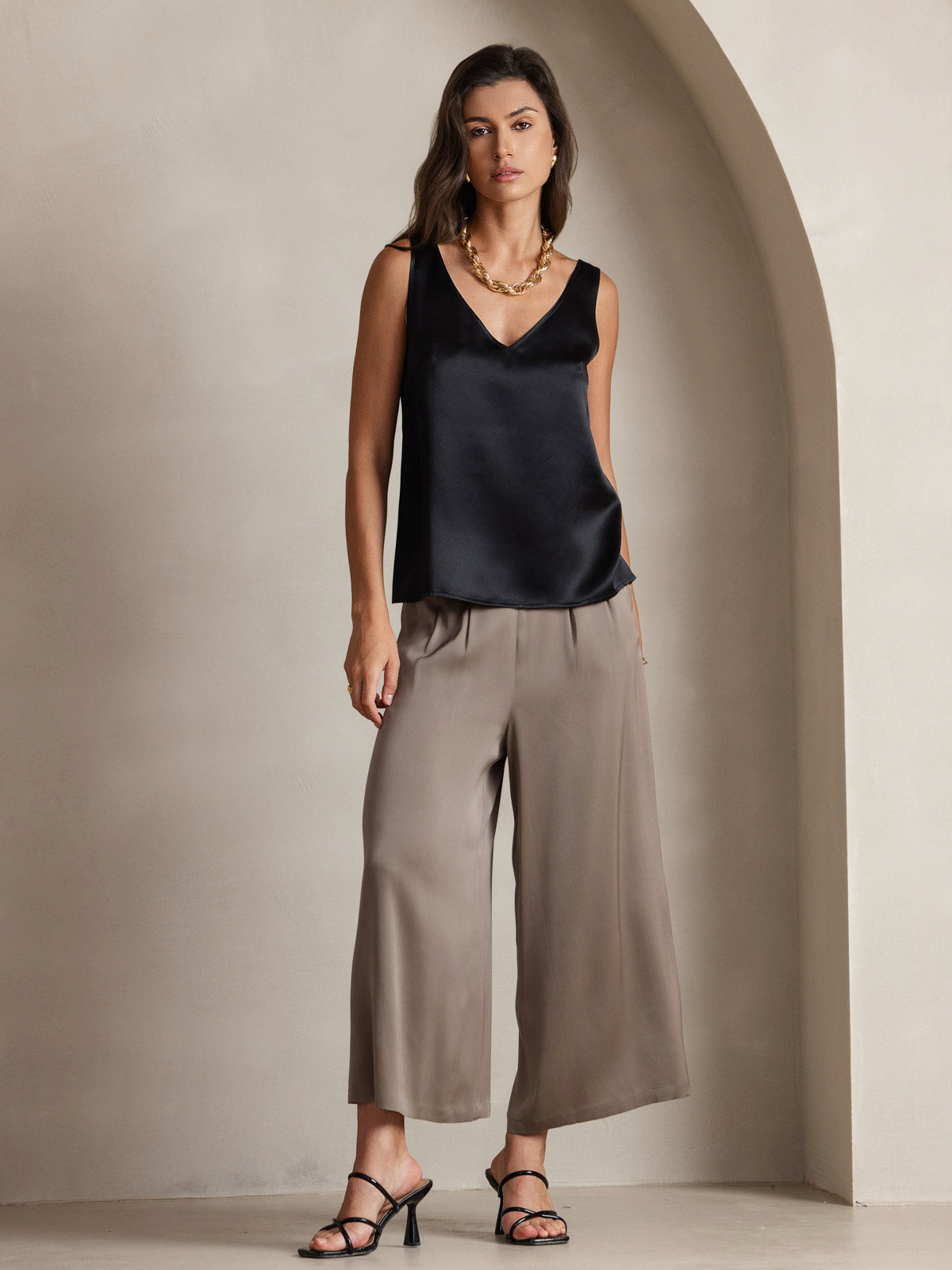 [Noir] SilkSilky-FR 19Momme Soie Camisoles 001