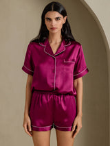 [Fuchsia] SilkSilky-FR Short Sleeve Lapel Collar Femme Pyjamas 007
