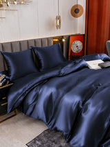 [Bleu Foncé] SilkSilky-FR Parure de Lit Soie 006